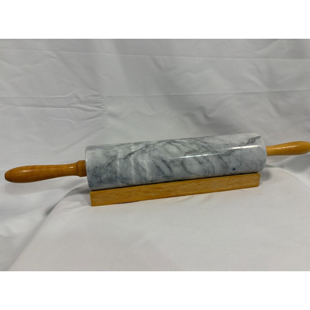 Wooden Handle Marble Rolling Pin and Stand
